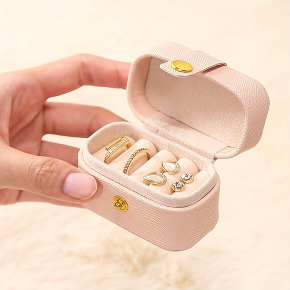 Chic Mini Faux Leather Jewelry Box for Rings & Earrings - Portable Organizer - Picture 6 of 8